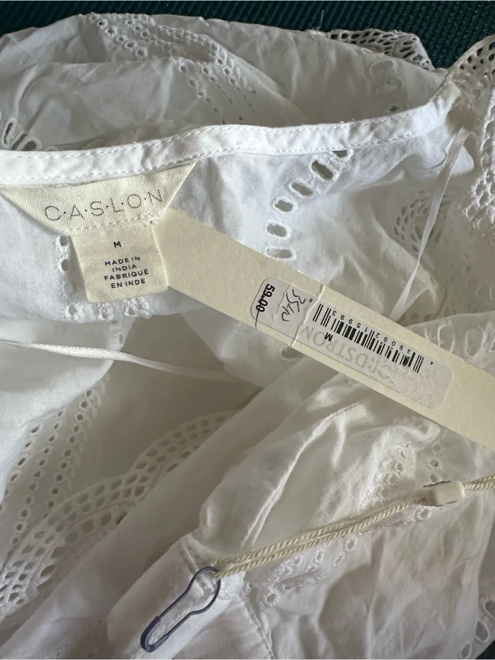 Nordstrom Caslon White Eyelet Embroidered Scalloped Hem Empire Waist Top NWT M - Picture 5 of 6